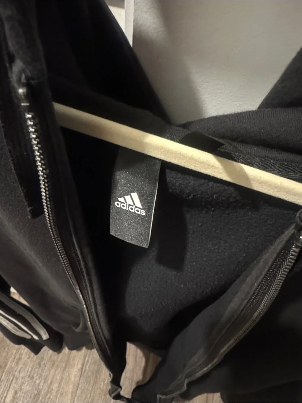adidas Black Hooded Zip-Up Track Jacket with White Stripes